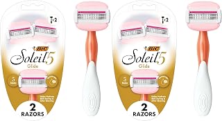 BIC Soleil Glide Disposable Razors for Women, 5 Blades With Shea Butter Moisture Bars For a Smooth Glide, 2 Piece Razor Set (Pack of 2)