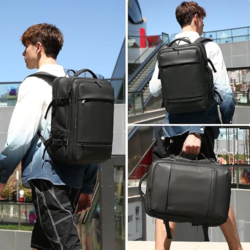 Miniatura 6 de FENRUIEN Mochila de viaje de 41L expandible para laptop de 17.3 pulgadas para hombre, Negro -, Mochilas de viaje