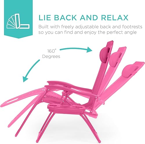 Miniatura 79 de Best Choice Products Juego de 2 sillas reclinables ajustables de malla de acero con gravedad cero con almohadas y bandejas portavasos, color arena