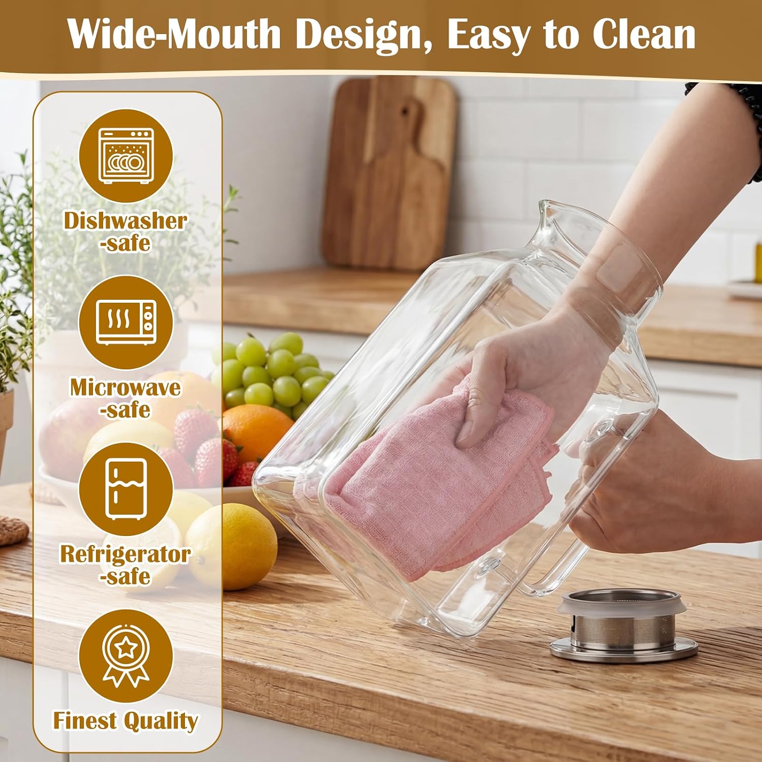 Gisafai 2 Pack 1 Gallon Square Glass Water Pitcher with Lid and Spout Smooth Borosilicate Glass Carafe for Hot/Cold Drink Thickened Pitcher with Handle for Fridge Large Jug for Iced Tea Juice Coffee