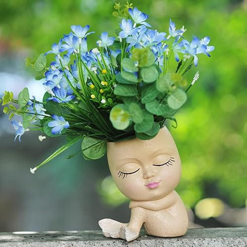 Miniatura 3 de Macetas de cara para plantas de interior, suculentas, bonita maceta de resina de sirena con orificio de drenaje