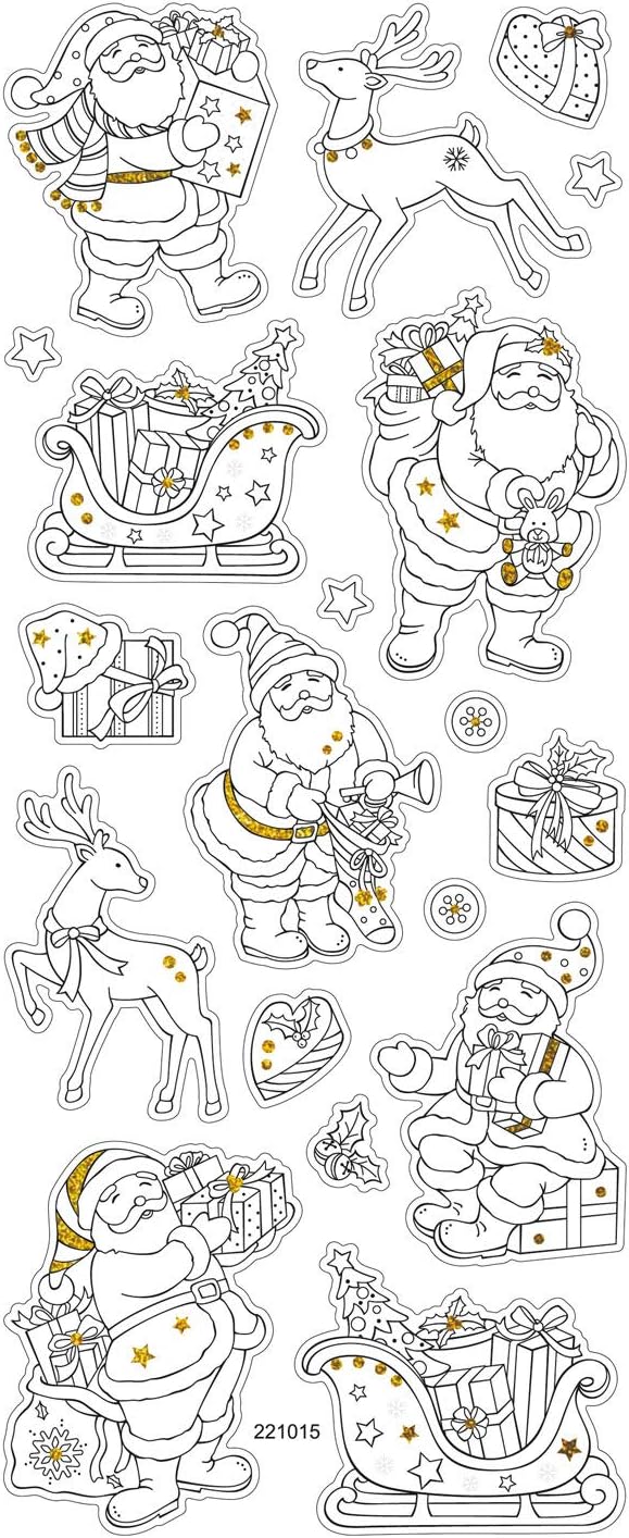 Folia 1492 Design Colouring Stickers X-Mas Paper Stickers for Colouring in with Glitter Appliqué 4 Sheets Assorted Designs Approx. 10 x 23 cm