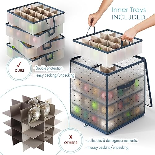 Miniatura 10 de Hearth & Harbor Caja de almacenamiento grande de adornos de Navidad con separadores ajustables, contenedor de almacenamiento de adornos de plástico