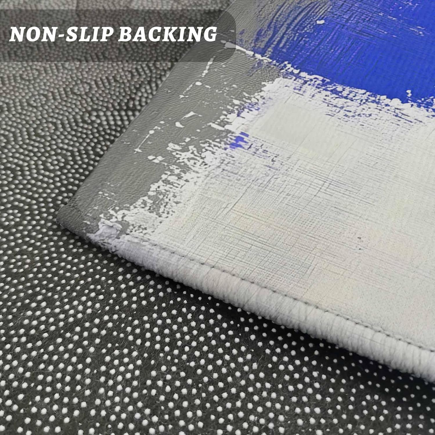 Kitchen Mats for Floor Blue Grey Gradient Abstract Geometric Washable Non Slip Kitchen Rugs 2PCS, Watercolor Oil Painting Art Absorbent Standing Mats for Sink Living Room 15.7x23.6in+15.7x47.2in