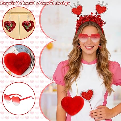 Amor Kostüm,4 Stück Karneval Kostüme Amor Set,Valentinstag Herz Stirnband Pailletten Herzchen Tutu,Weiß Tutu Rock,Romantische Amor Kostüm Accessoires Herz Gesichttattoos Für Valentinstag Karneval
