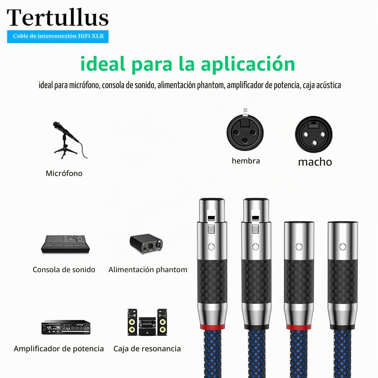 Tertullus High End XLR - Cable de audio (1 m, conector XLR macho a hembra, OFC XLR, estéreo, para CD, amplificador de potencia, altavoces de monitor, audífonos