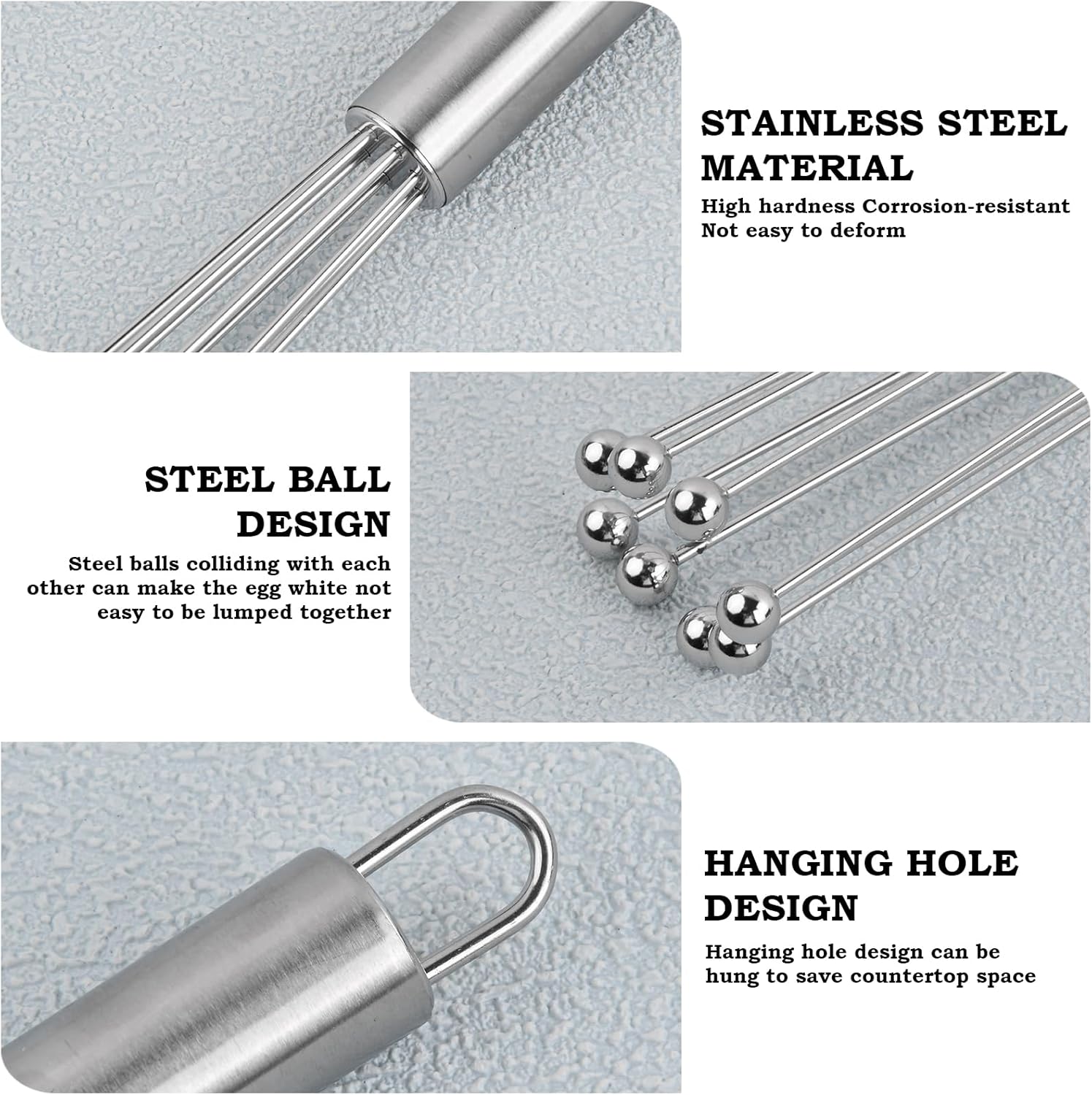 2 Set Stainless Steel Whisk and Egg Yolk Separator Set - Stainless Steel Ball Whisk, Semi-Automatic Egg Beater, Easy to Clean for Cooking, Blending, Beating, Stirring (10" and 12 ")