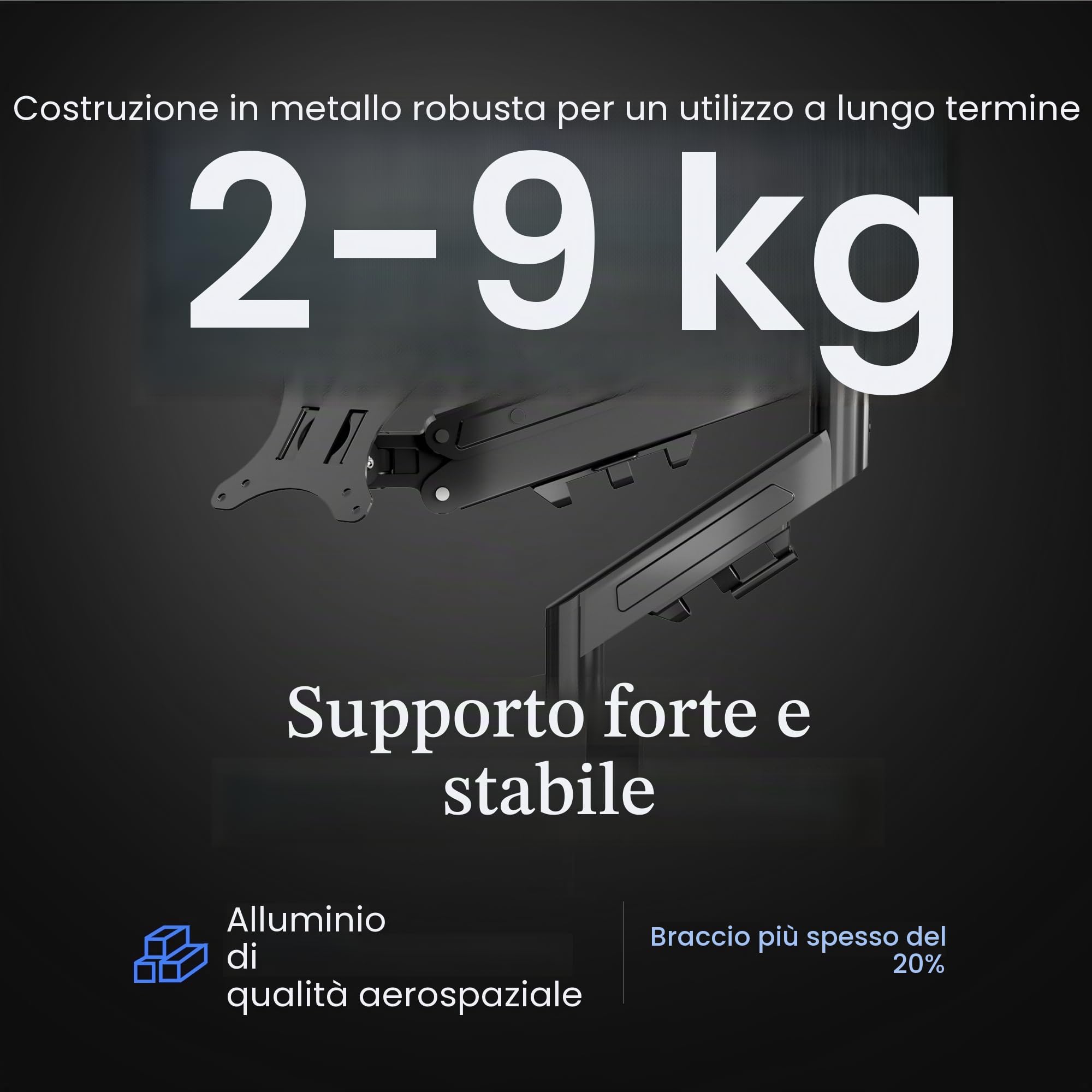 FLEXISPOT Supporto Monitor 17–32", Braccio a Gas Regolabile in Altezza e Orientabile, per 1 Monitor, Compatibile VESA 75x75/100x100, Fissaggio con Morsetto o Foro Passacavo