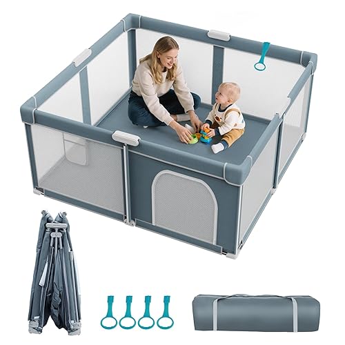 Corralito plegable para bebés, corralito plegable para bebés y niños pequeños, patio de juegos portátil, corralito plegable con 4 asas y bolsa de