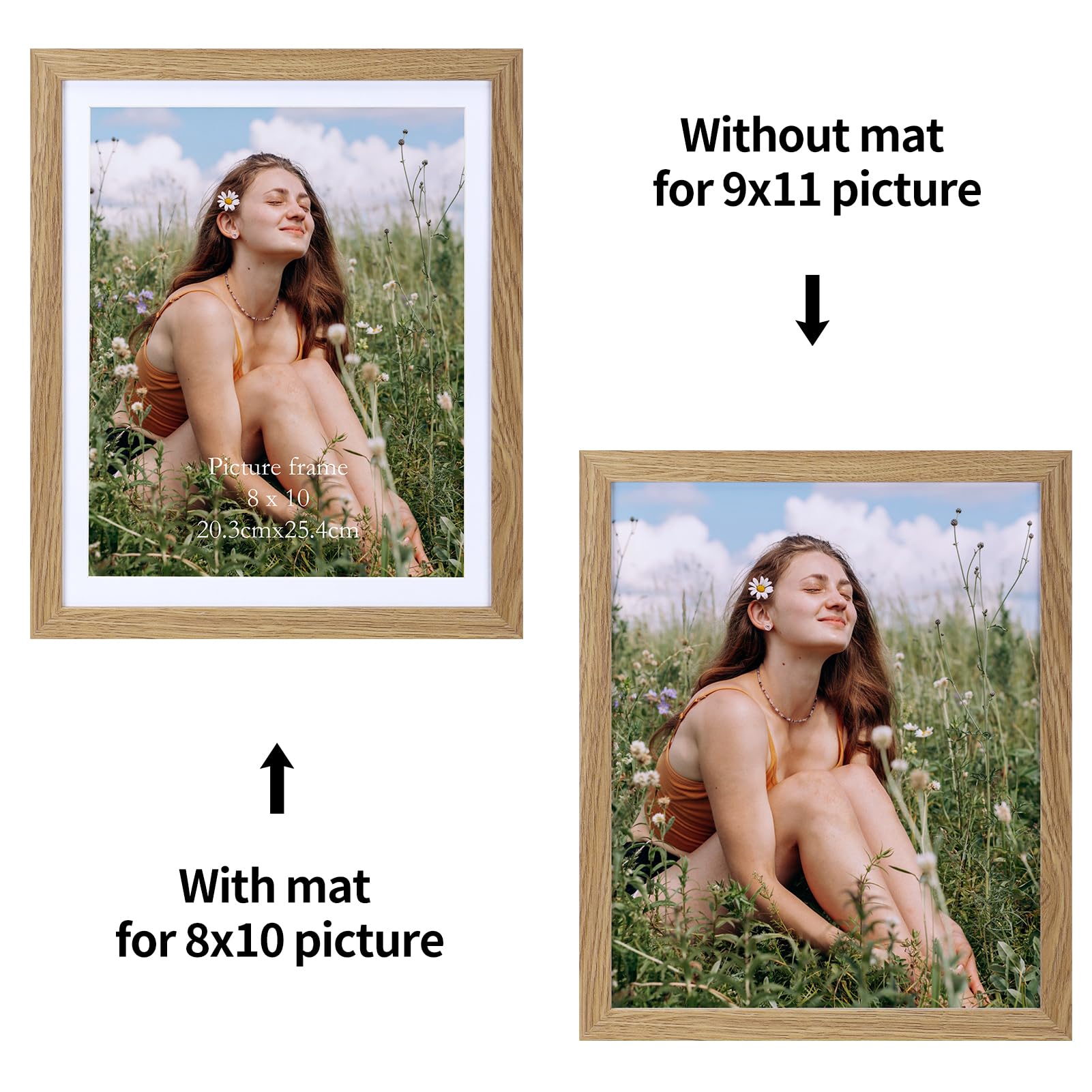 EYMPEU Juego de 15 marcos de fotos de 8 x 10 pulgadas con paspartú de madera de roble con paspartú o fotos de 9 x 11 pulgadas sin paspartú, marcos multipaspartú a granel para pared, mesa