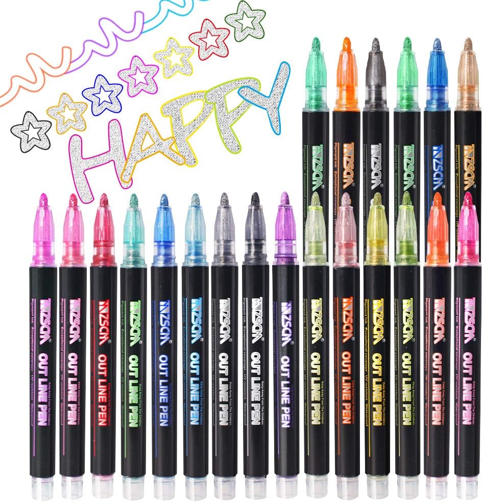 ZSCM QUALITY DECIDES THE FUTURE Stocking Stuffers, Shimmer Outline Glitter Markers, Chriatmas Stocking Stuffers Gifts Trendy Stuff, 21 Super Squiggles Metallic Glitter Pens For Chriatmas Gifts