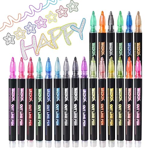 ZSCM QUALITY DECIDES THE FUTURE Stocking Stuffers, Shimmer Outline Glitter Markers, Chriatmas Stocking Stuffers Gifts Trendy Stuff, 21 Super Squiggles Metallic Glitter Pens For Chriatmas Gifts