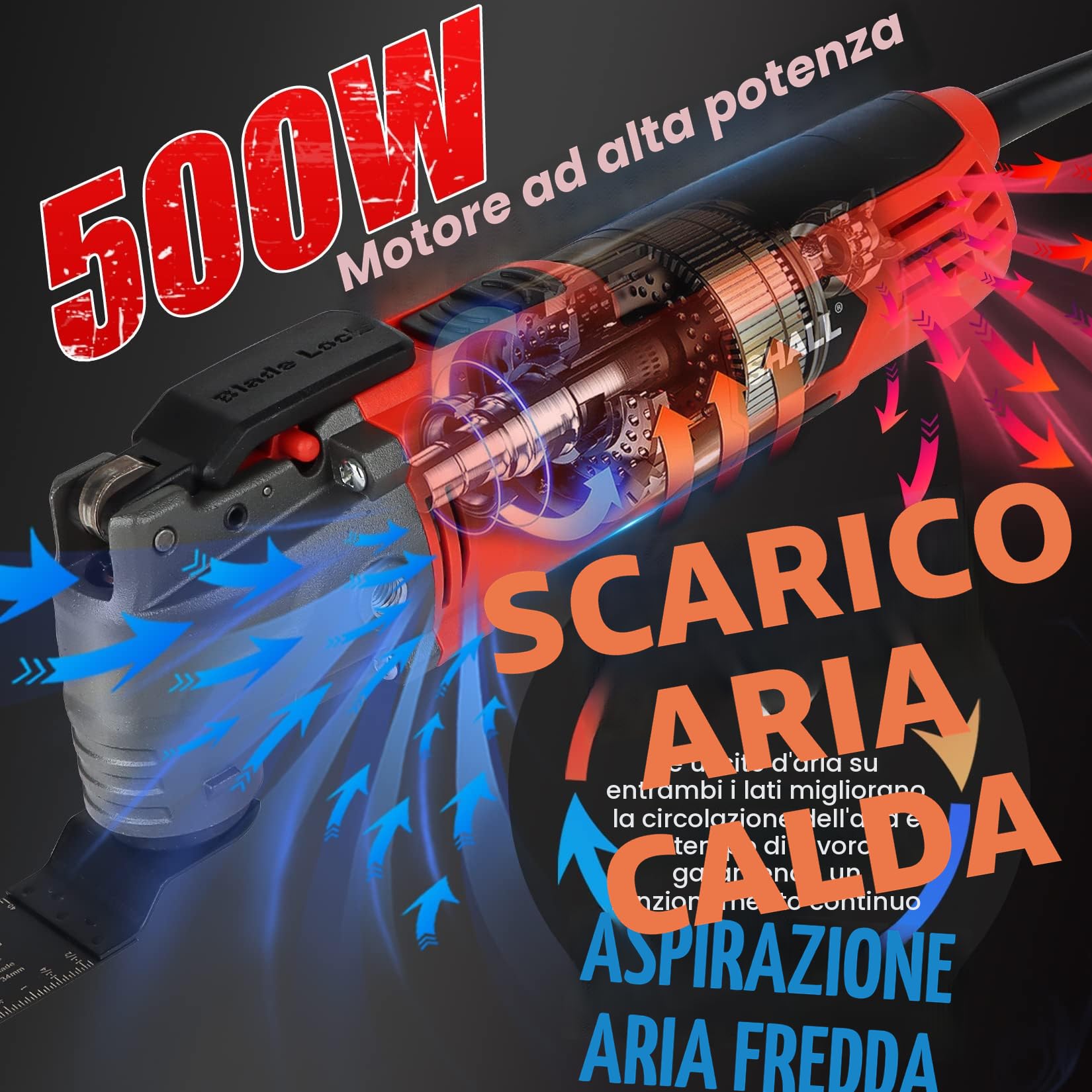SHALL Strumento oscillante, kit di strumenti multifunzione oscillanti da 500 W con angolo di oscillazione di 5°, 34 accessori per sega e borsa per il trasporto