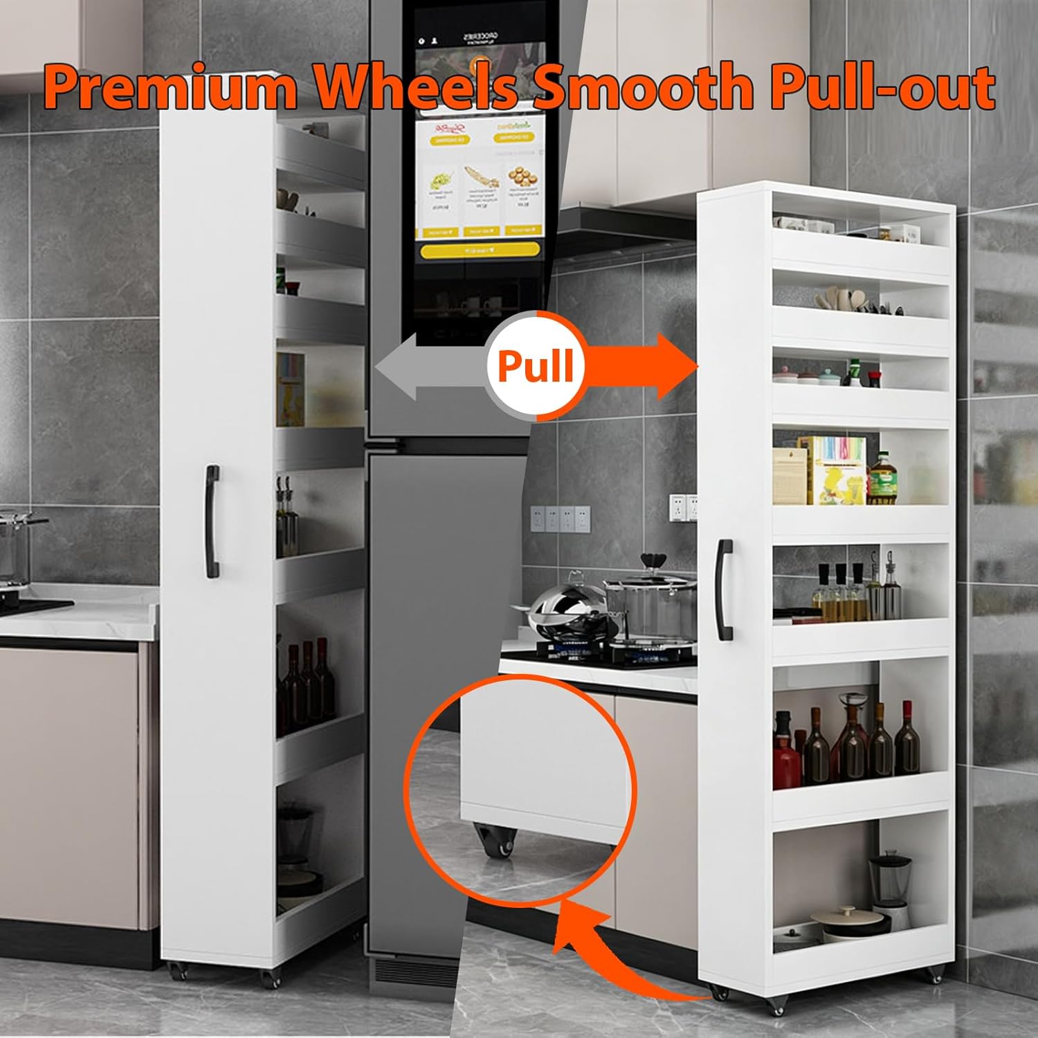 7 Tier Slim Storage Cart with Wheels, Rolling Spice Rack Next to Fridge Slim, Mobile Storage Shelving Unit Organizer for Kitchen Bathroom Laundry Office Narrow Places - Dark Grey - 73.2"H*5.9"W*19.6"D