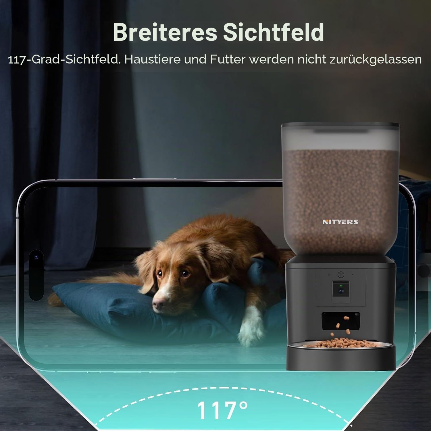Automatischer Futterspender für Hunde und Katzen mit Kamera & WLAN - 8L/34 Tassen, 1080P Nachtsicht, 2.4 & 5G WiFi, 2-Wege-Talk, 10s Sprachaufnahme, Zeitgesteuerter Futterspender, bis zu 99 Portionen