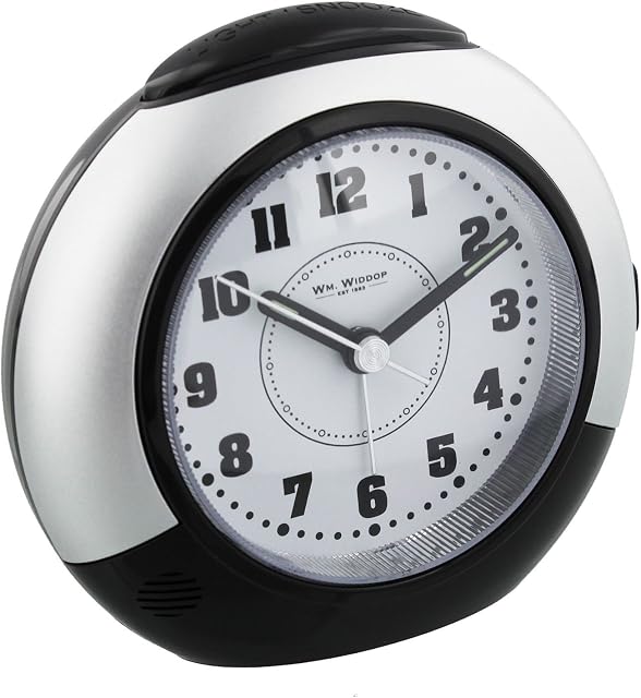 Black & Silver Alarm Clock with Silent Sweep No Ticking Feature plus Snooze & Light