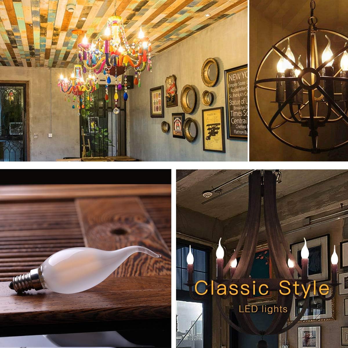 10 Pack Candelabra LED Bulb, Dimmable E12 Candle Bulbs, 4W Chandelier Light Bulbs, BA11 Flame Shape Bent Tip, 4 Watt LED Light Bulb, 2700K Warm White, Frosted Glass Cover