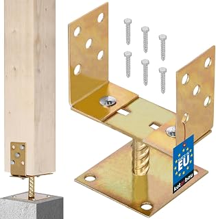 KOTARBAU® U Pfostenträger zum Aufschrauben - Breitenverstellbar 0-160 mm - Bodenanker für Holzpfosten - Pfostenschuh für Zaunpfosten & Holzbalken - verzinkter Stahl - Gold
