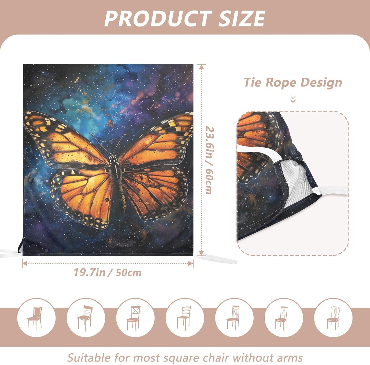 ALAZA Butterfly in Space Chair Back Cover Set of 6, Washable Reusable Removable Chair Slipcovers Decorative Chair Cover for Home Kitchen Wedding Party