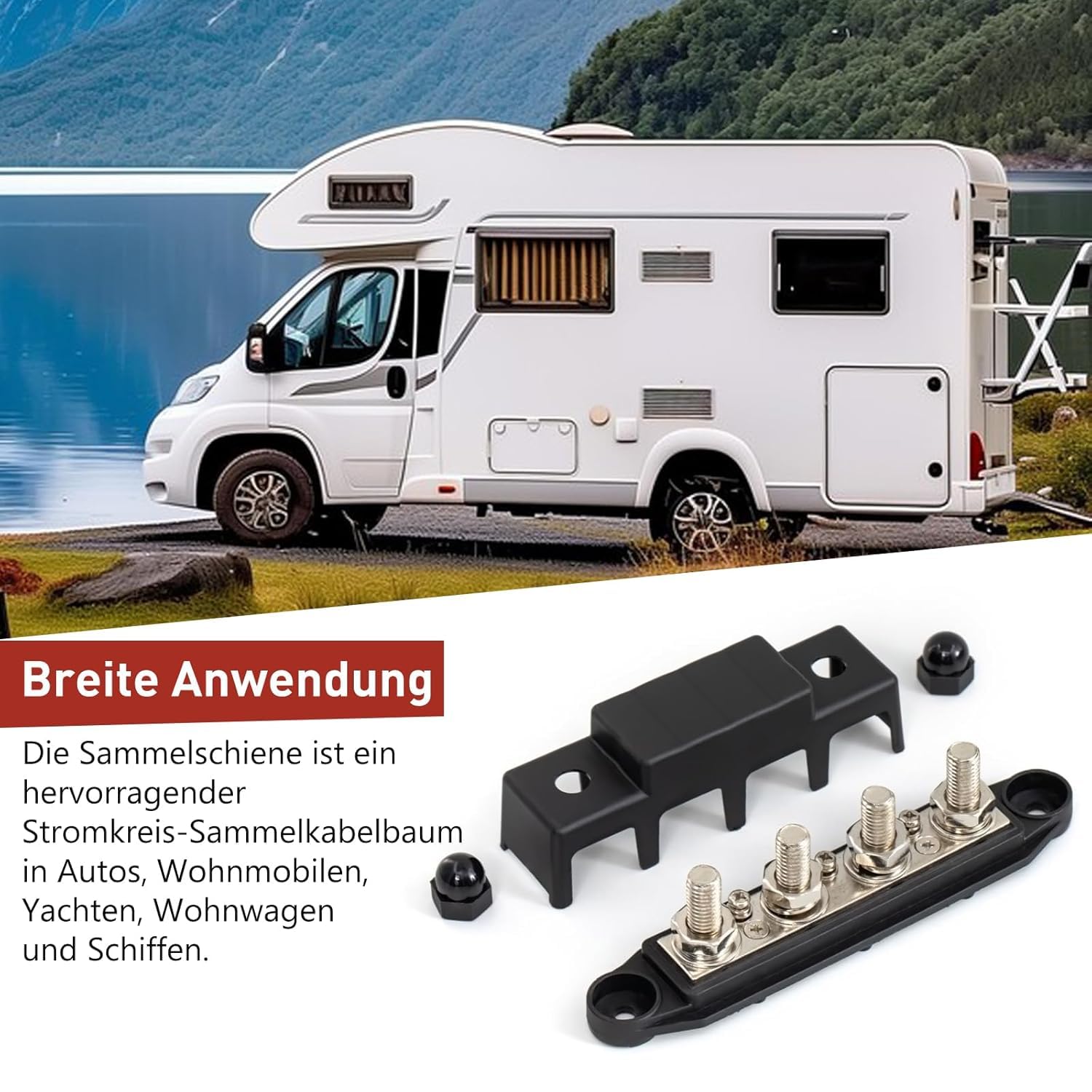 Lot de 2 barres de distribution 12 V-48 V CC Busbar Bloc de distribution 250 A, 4 boîtes BusBar M8, boulons de bornage, module haute performance, bloc de distribution pour voiture, camping-car,
