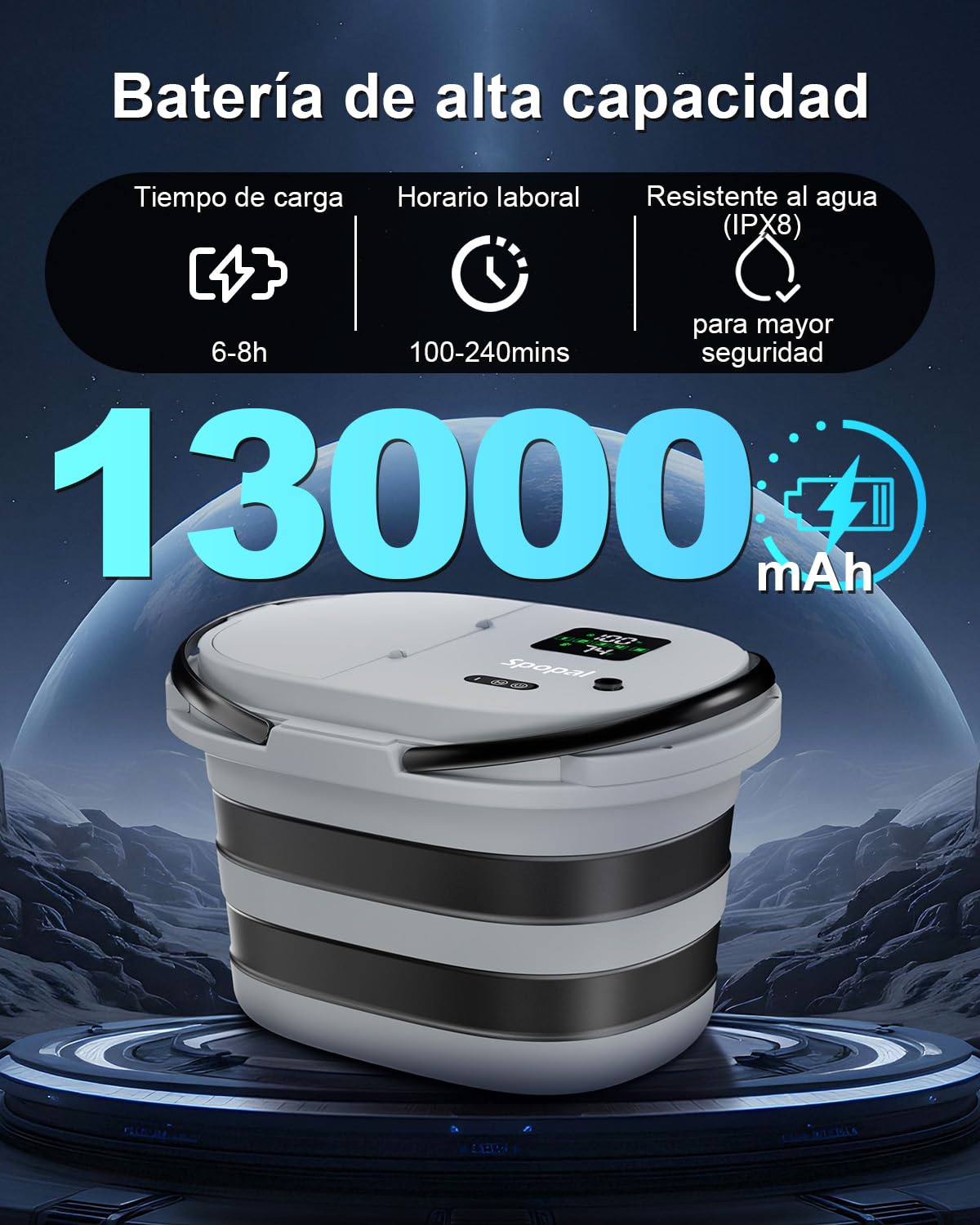 Spopal Ducha Portatil Camping, [13000mAh] [Pantalla Led] Bomba De Ducha Eléctrica y Cubo Plegable De 20L, Ajustable De 5 Velocidades, para Senderismo Al Aire Libre, Limpieza De Jardines Y Mascotas