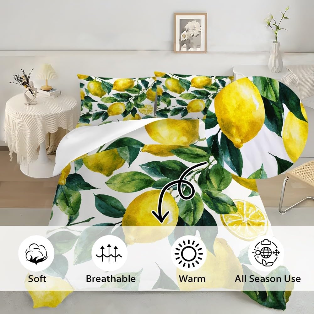 Cytryna w stylu akwarelowym poszewka na kołdrę 3 sztuki 150 x 220 cm łóżko 90 cm żółty zestaw poszewek na kołdrę i 2 x poszewki na poduszki 50 x 75 cm dla dziecka chłopca dorosłego pościel