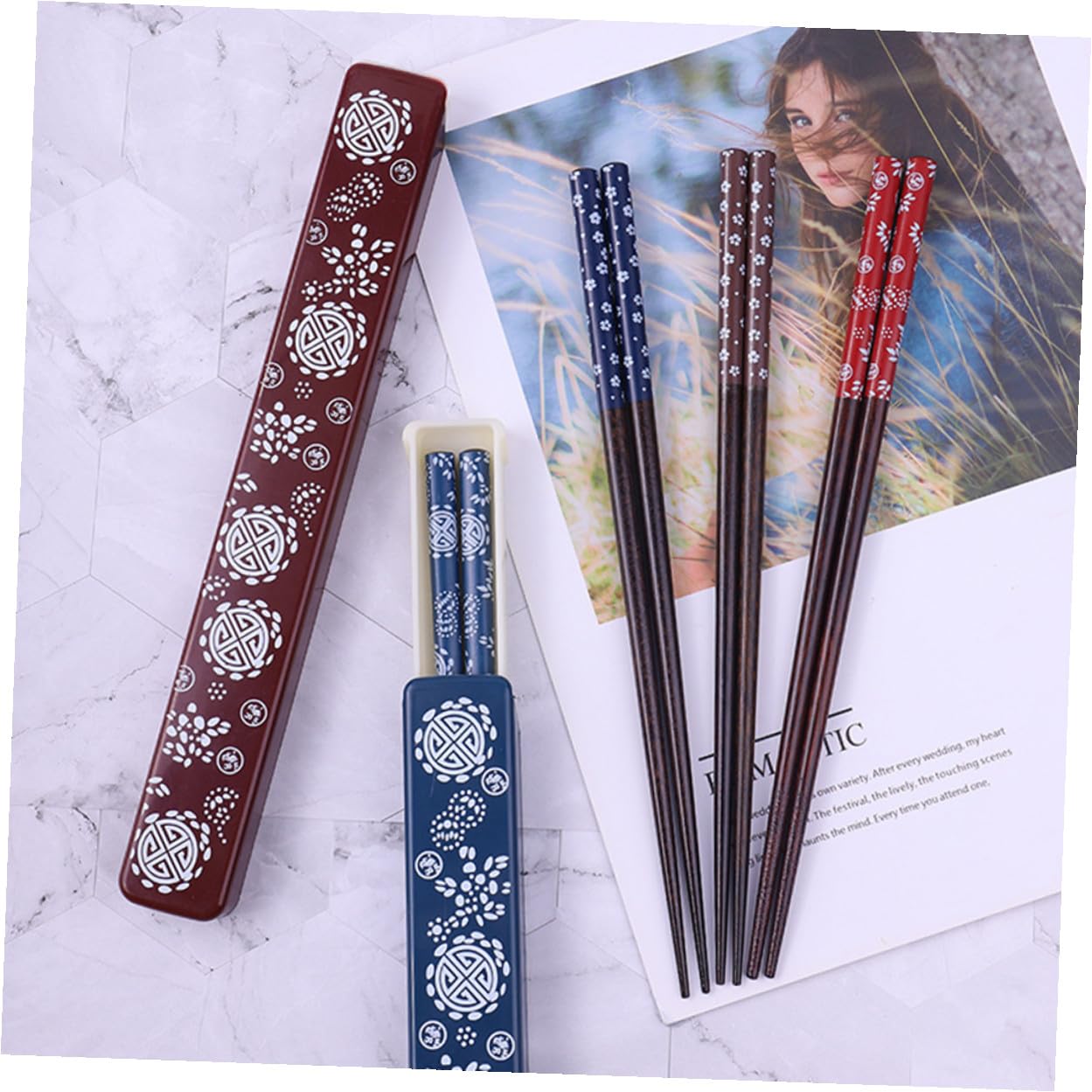 Toyvian 2sets Kit di Bacchette in Legno con Contenitori Bacchette per Sushi Stile Giapponese Antiscivolo per Uso Quotidiano e Viaggio