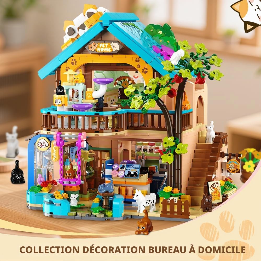 INSOON Animalerie de Ville avec Lumière pour Adultes et Enfants dès 8 Ans | Animalerie avec chats, chiens et lapins, bâtiment urbain à construire, modèle décoratif et cadeau pour enfants, 1431 pièces