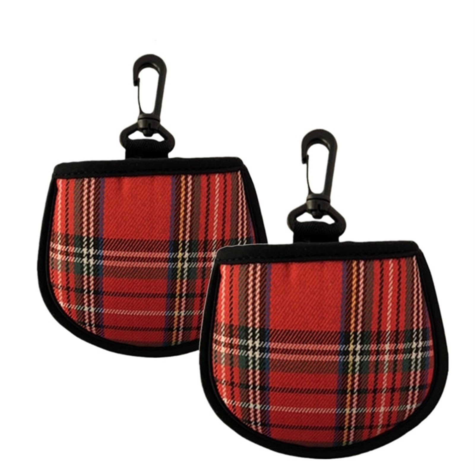 Golfball-Reiniger-Taschen Golfball-Reiniger-Beutel mit Clip, Pu-Leder-Reinigungstasche, Unterlegscheibe, Golfball-Reiniger(2 Pcs Red Grid)