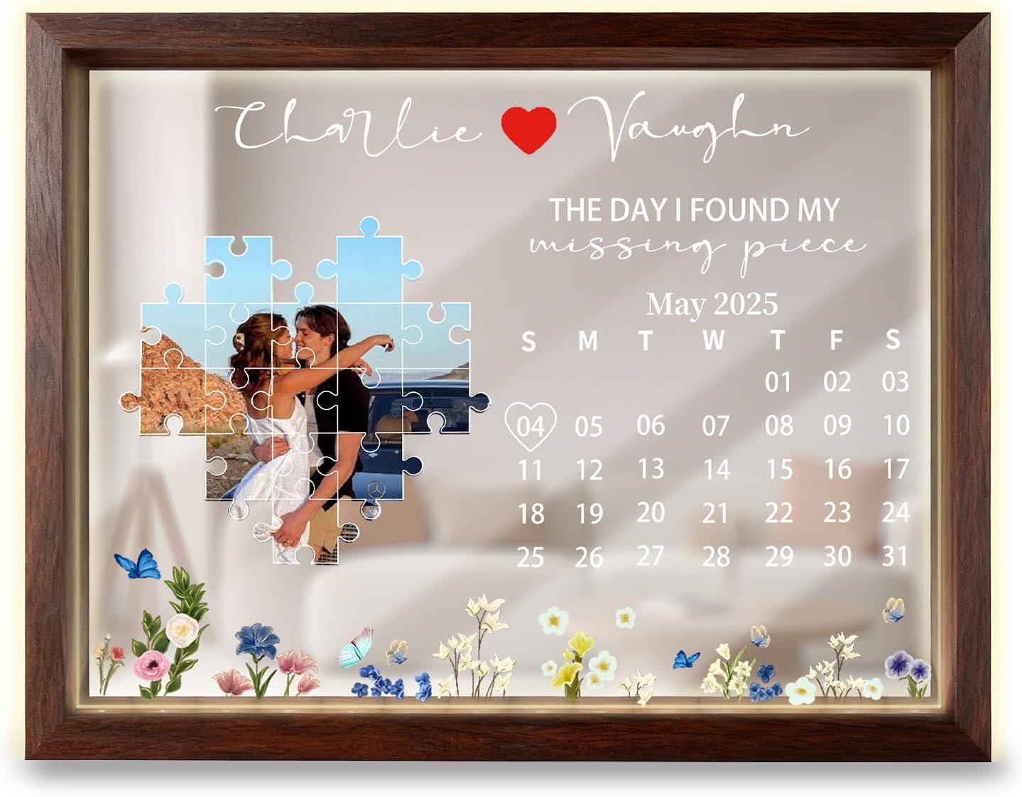 The Day I Found My Missing Piece Light Frame Custom Photo Frame with Night Light Personalized Acrylic Plaque Photo Gift for Girlfriend Couple Valentine Anniversary