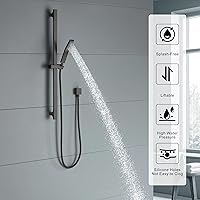 Vista 2 de Ducha de mano negra mate con barra deslizante, cabezal de ducha cuadrado de alta presión con rociador de mano de 29 pulgadas, barra deslizante