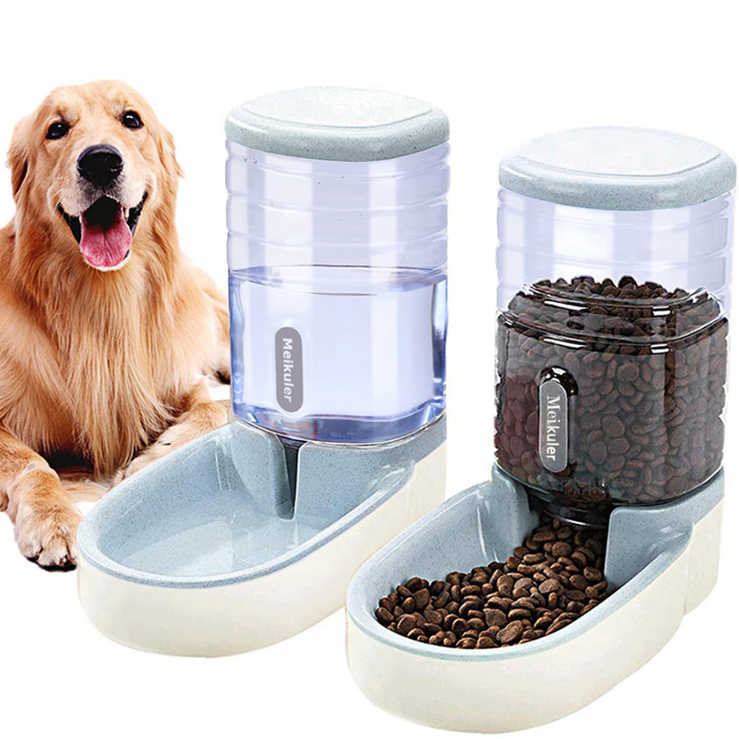 Distributore automatico di acqua da 3,8 l, 3,8 l, distributore automatico di cibo secco, stazione di alimentazione per cani, gatti, animali domestici (grigio)
