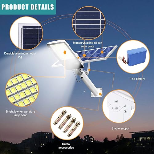 Miniatura 5 de MQL-WZC Luces solares de 1600 W para exteriores 140000 lm de brillo ultra alto del atardecer al amanecer luz solar LED regulable para granero jardín