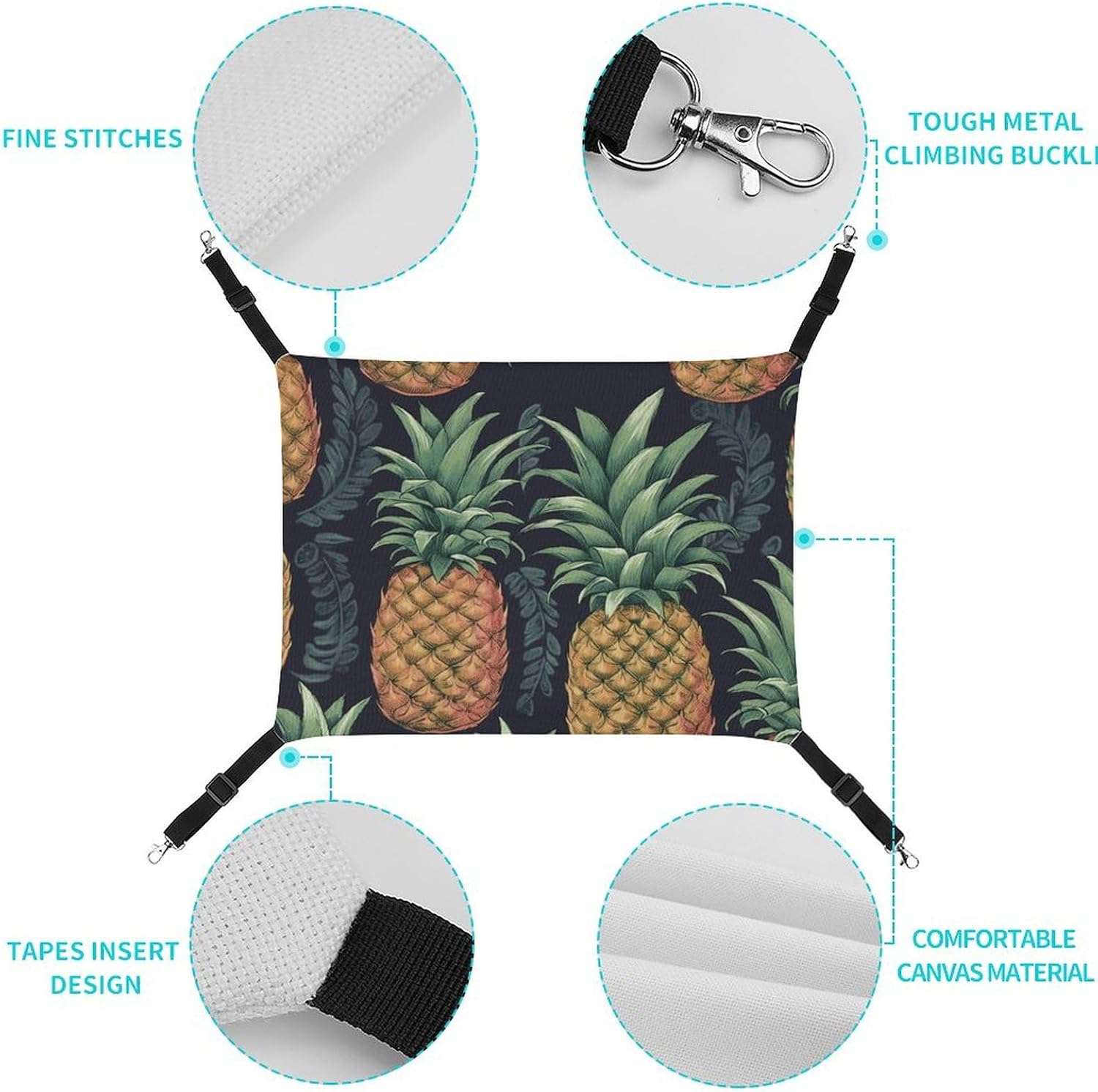 review Hanging Pet Hammock, Pineapple Printed Soft Breathable Pet Hammock with Adjustable Straps and Metal Hooks for Cats Small Dogs Rabbits Sugar Gliders