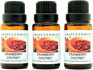 Crazy Candles Cranberry Chutney 3 Bottles 1/2 FL Oz Each 15ml Premium Grade Scented Fragrance Oil