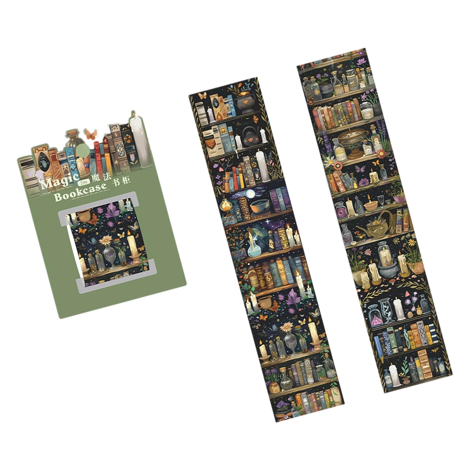 6Roll Bookshelf Theme PET Sticker Decorative Tape 40mmX2m for Scrapbooking Notebook Journal Planner Photo Album Crafting Magical Theme Stationery Sticker
