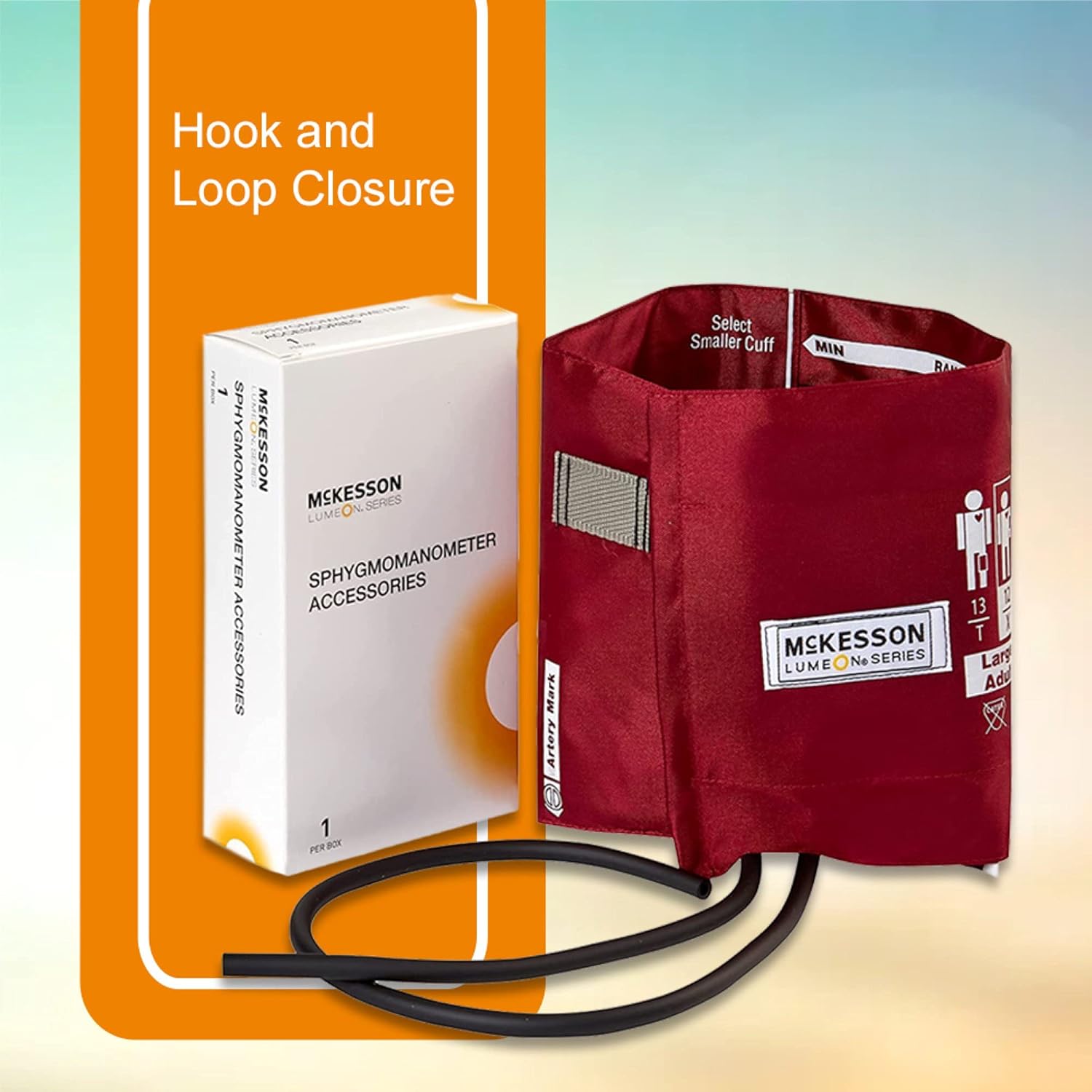 McKesson LUMEON Nylon Blood Pressure Cuff and Bladder, Burgundy, Adult Medium, 34 cm to 50 cm, 15 Count