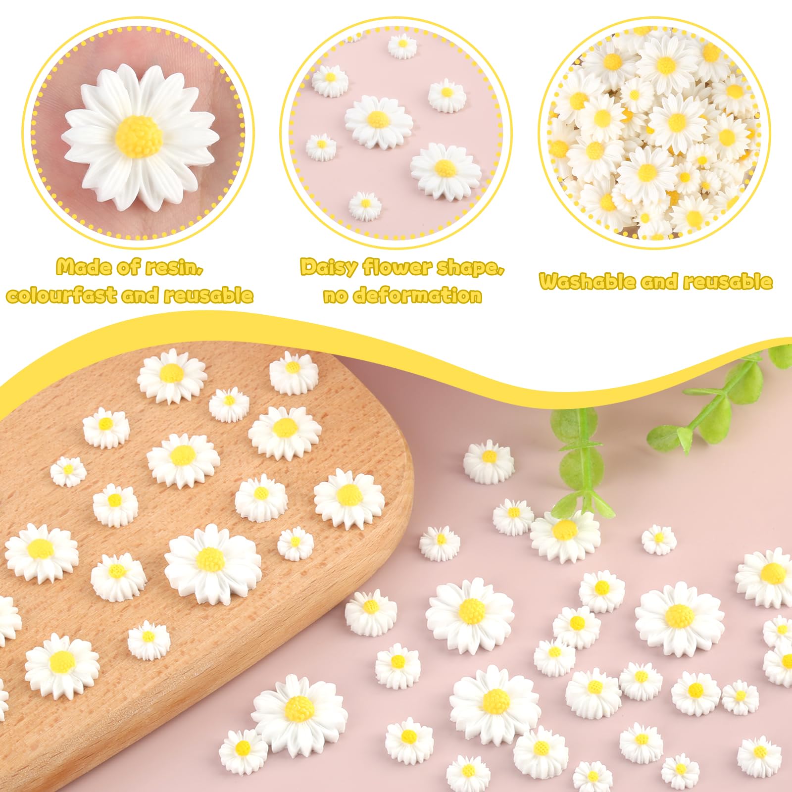 Molain 50 Stück Mini-Gänseblümchen Aus Harz – Für DIY, Deko, Handwerk & Party In Gelb & Weiß (4 Größen)