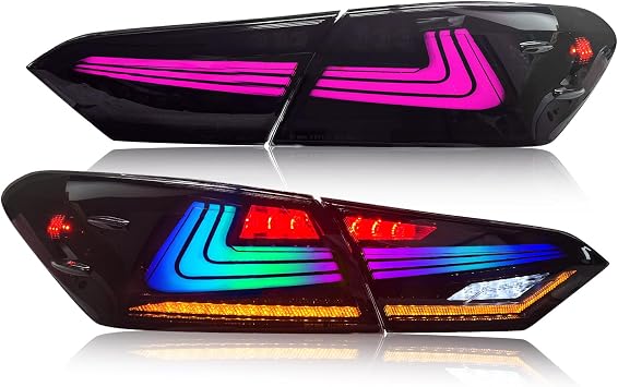 RGB LED Tail Lights for 2018-2023 Toyota Camry SE LE XSE XLE TRD Taillight Assembly [Compatible with 8th Gen Camry] with RGB DRL/Sequential Turn Signal/Driver & Passenger Side Rear Lamp