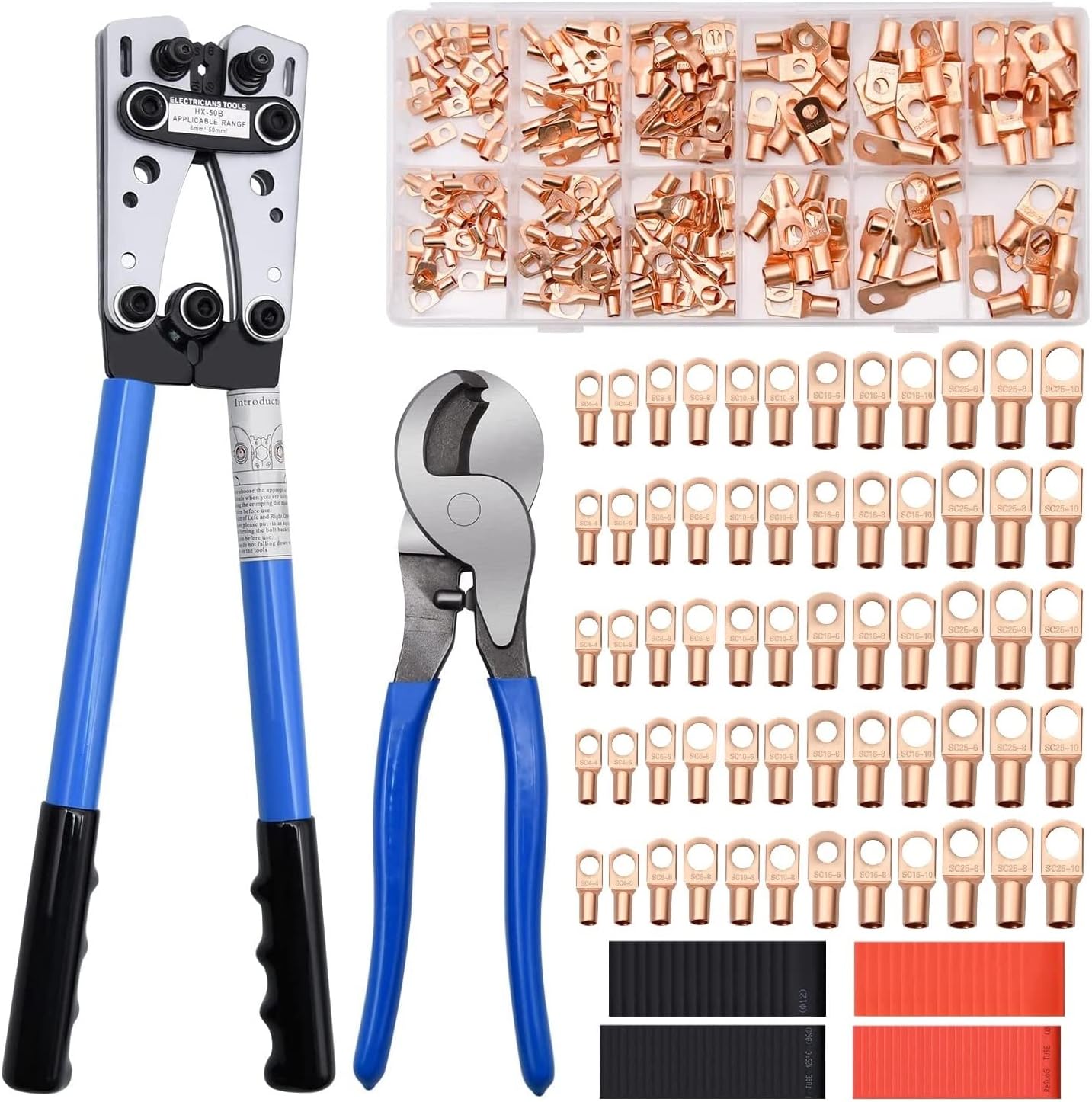 Battery Cable Wire Lug Crimping Tool Kit with 170pcs Copper Wire Lugs
