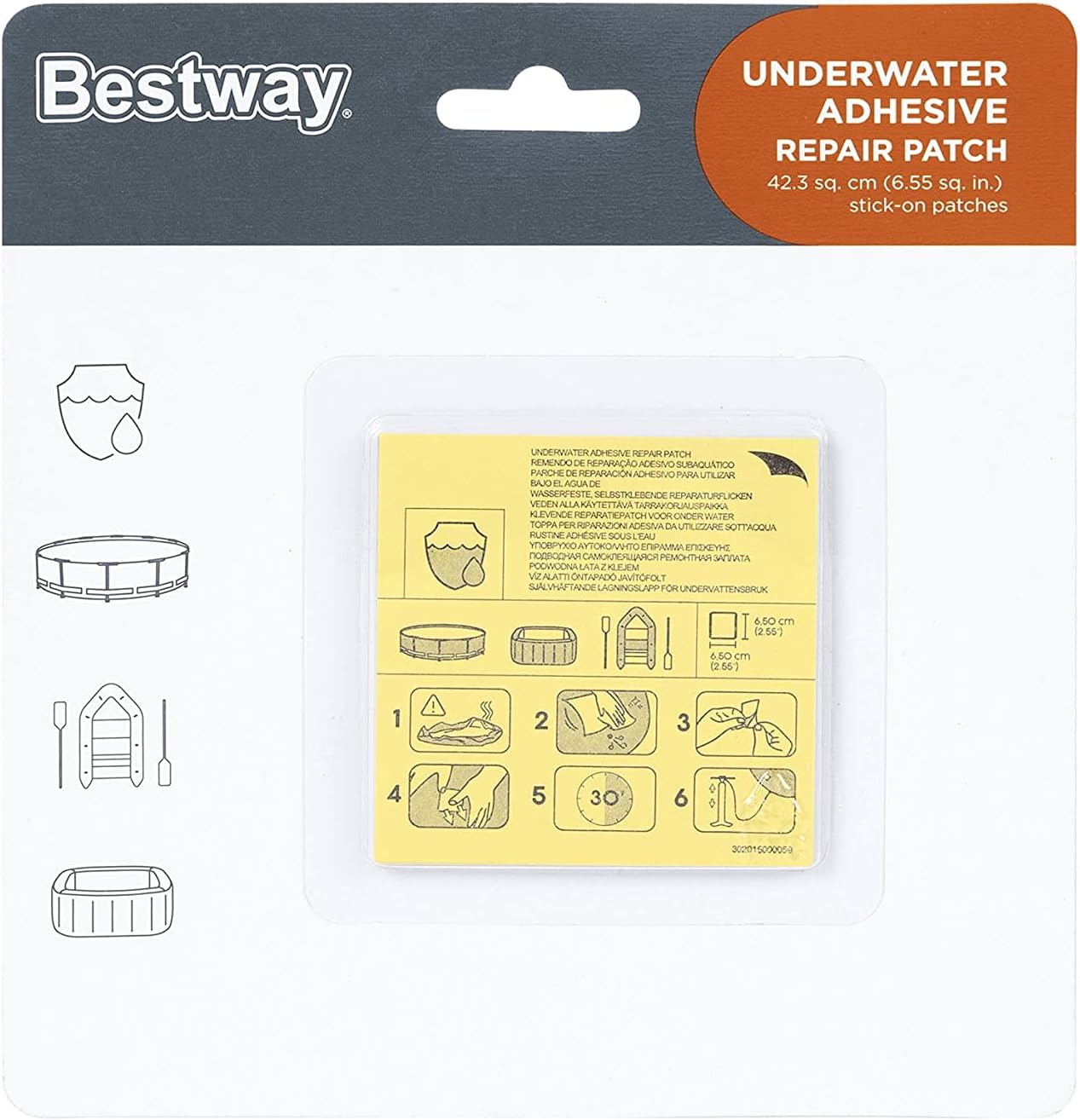 Bestway Underwater Adhesive Repair Patch, Swimming Pool Patch Repair Kit, Pool Puncture Repair Patch, 10 Patches