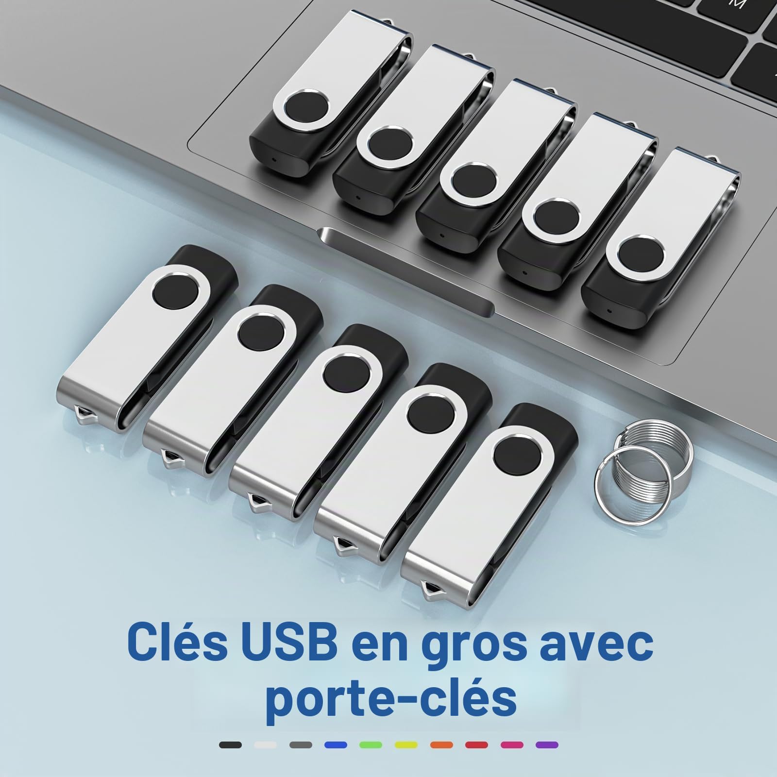 Cle USB 4 Go Lot de 20 Clés USB 2.0 Flash Drive Stockage Rotation Disque Mémoire Stick Clé USB Lot 4Go Stockage Données avec Lumière LED,Noir