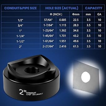 Hydraulic Knockout Punch Set (1/2 to 2) - Electrical Conduit & Metal Sheet Hole Cutter Kit, 8 Ton, Alloy Steel