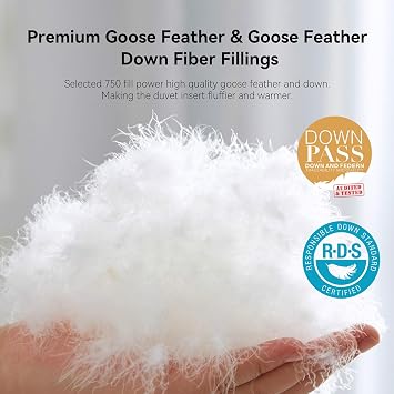Goose Feather Down Fiber Comforter Oversized King Size, Ultra Soft Fluffy Duvet Insert with Cotton Blended Fabric,1200TC,750+FP All Season Luxury Hotel with 8 Corner Tabs(White,116x94)
