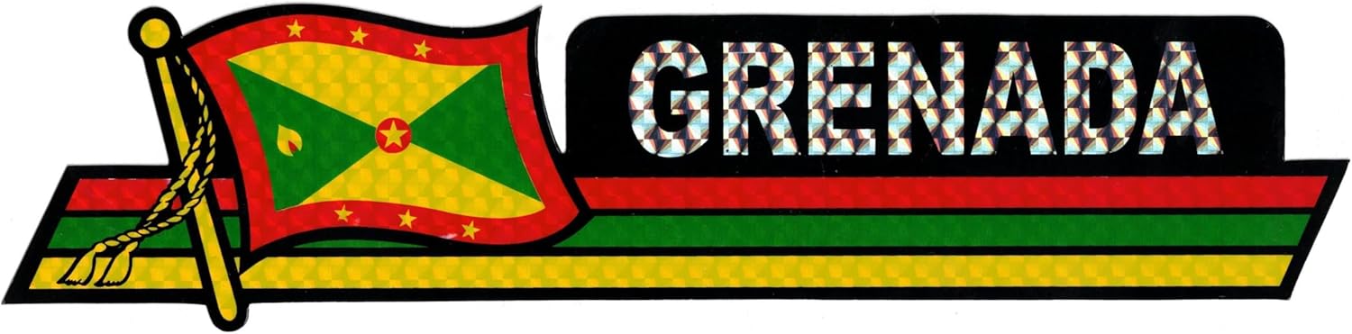 Pack of 24 Grenada Flag 3"x12" Reflective Decal Bumper Sticker DCX-096