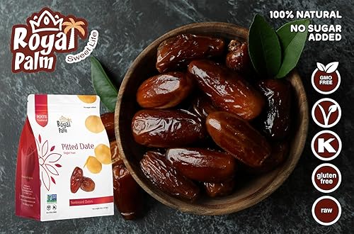 Miniatura 3 de Royal Palm Deglet Noor Dates 16oz (paquete de 1)  Dátiles secos naturales sin hueso para hornear  sin OMG, Kosher, crudos, sin azúcar añadida