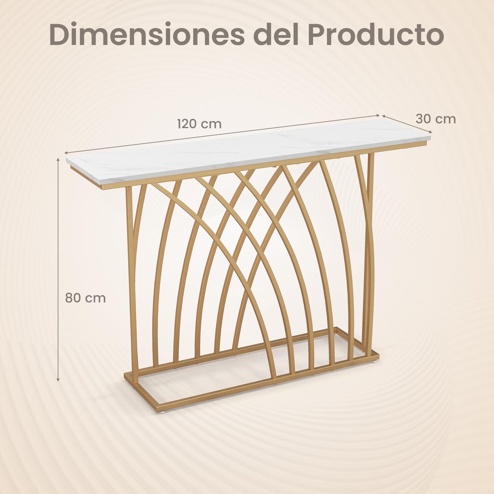 COSTWAY Mesa de Consola, Mesa de Entrada Dorada con Tapa de Mármol Blanco, Base de Diseño Geométrico, Mueble Recibidor para Sofá, Sala de Estar, Pasillo, Capacidad Máx de 20 kg, 30 x 120 x 80 cm
