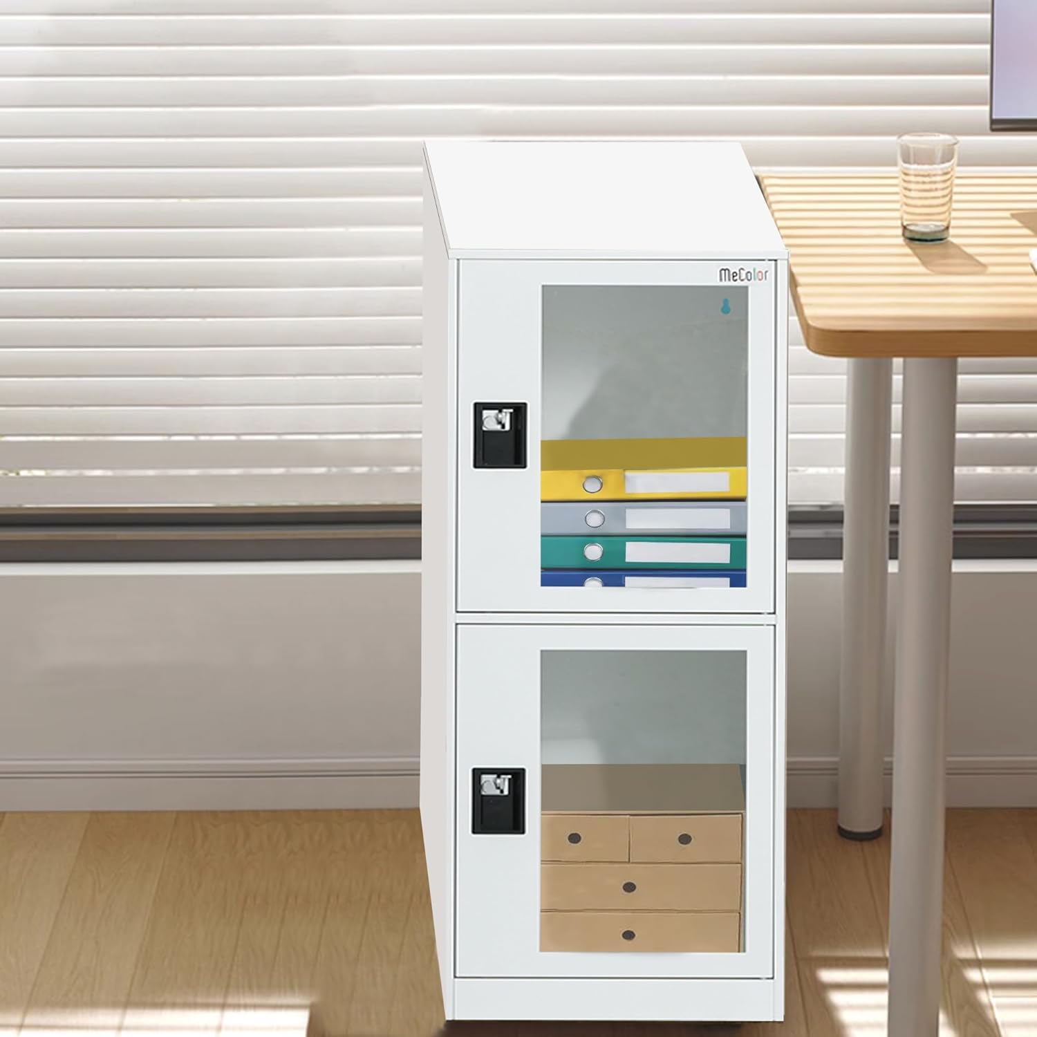 MECOLOR Vertical Small Locker with Lock Latch, Storage Cabinet for Home, Gym, Office, (White, G2V)
