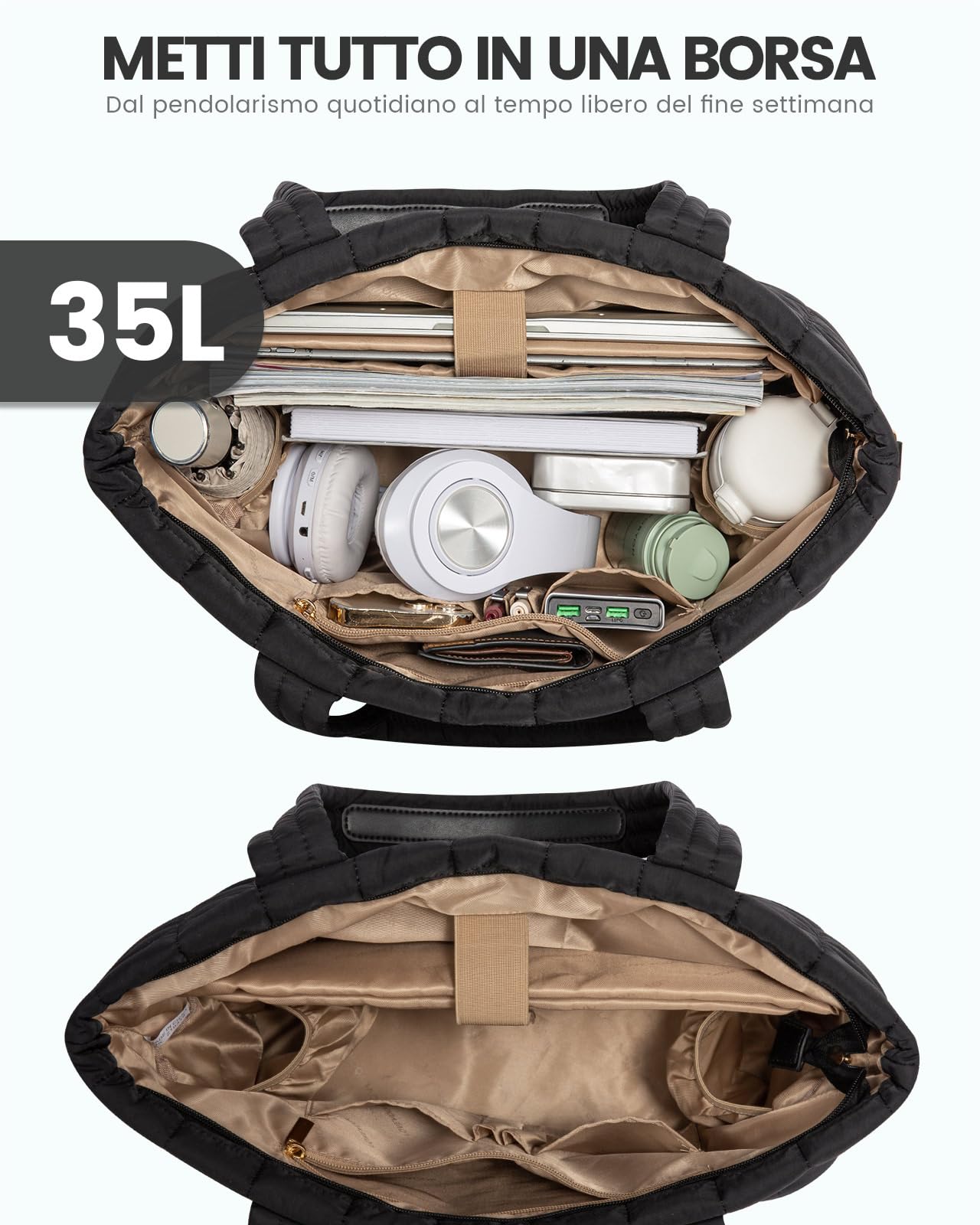 LOVEVOOK Borsa Tote Donna Grande con Scomparto Laptop 17.3", Borsa Lavoro Imbottita e Leggera per Università e Ufficio
