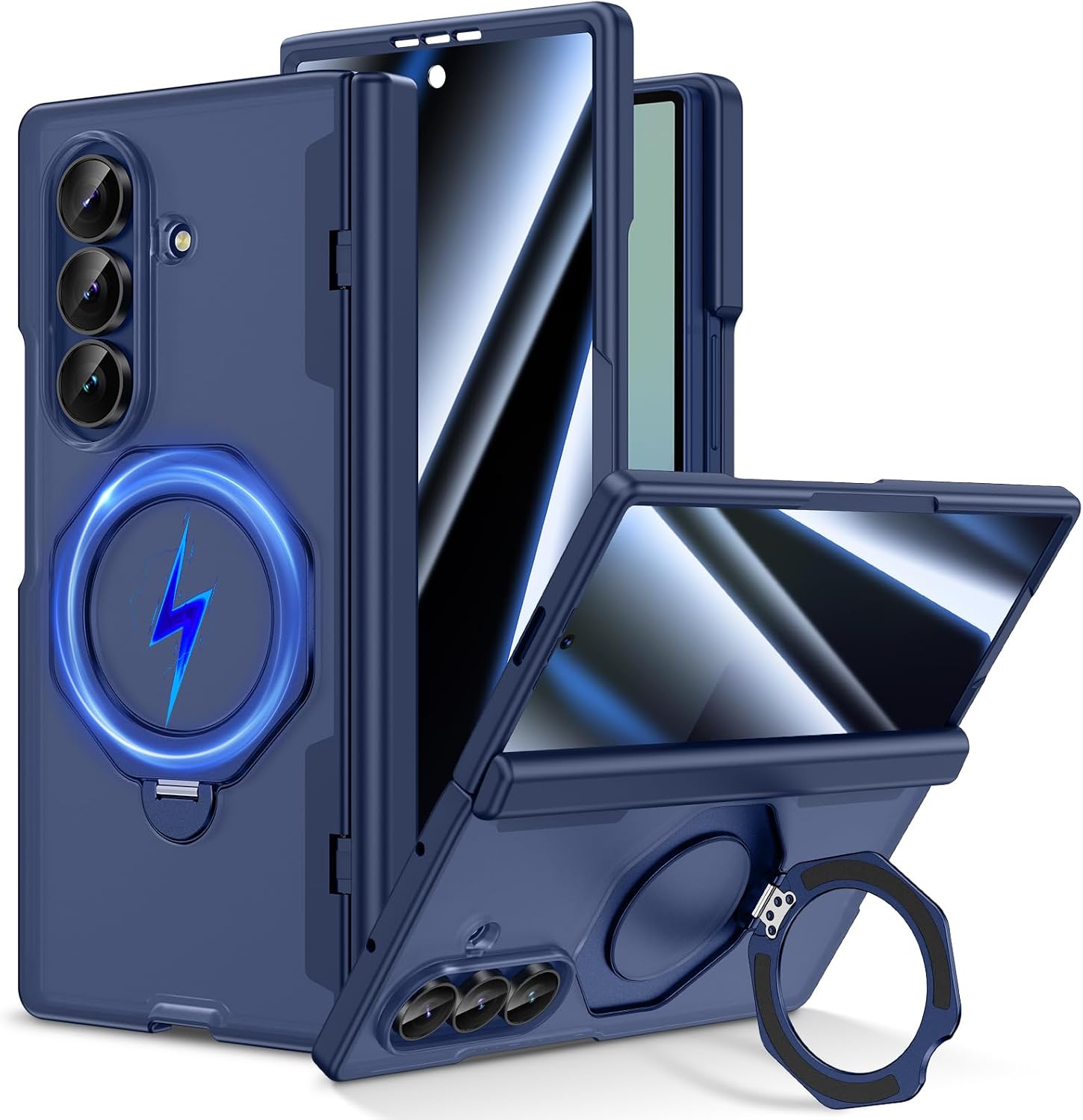  for Z Fold 7 Case with Privacy Screen Protector & 360 Spin Stand Blue